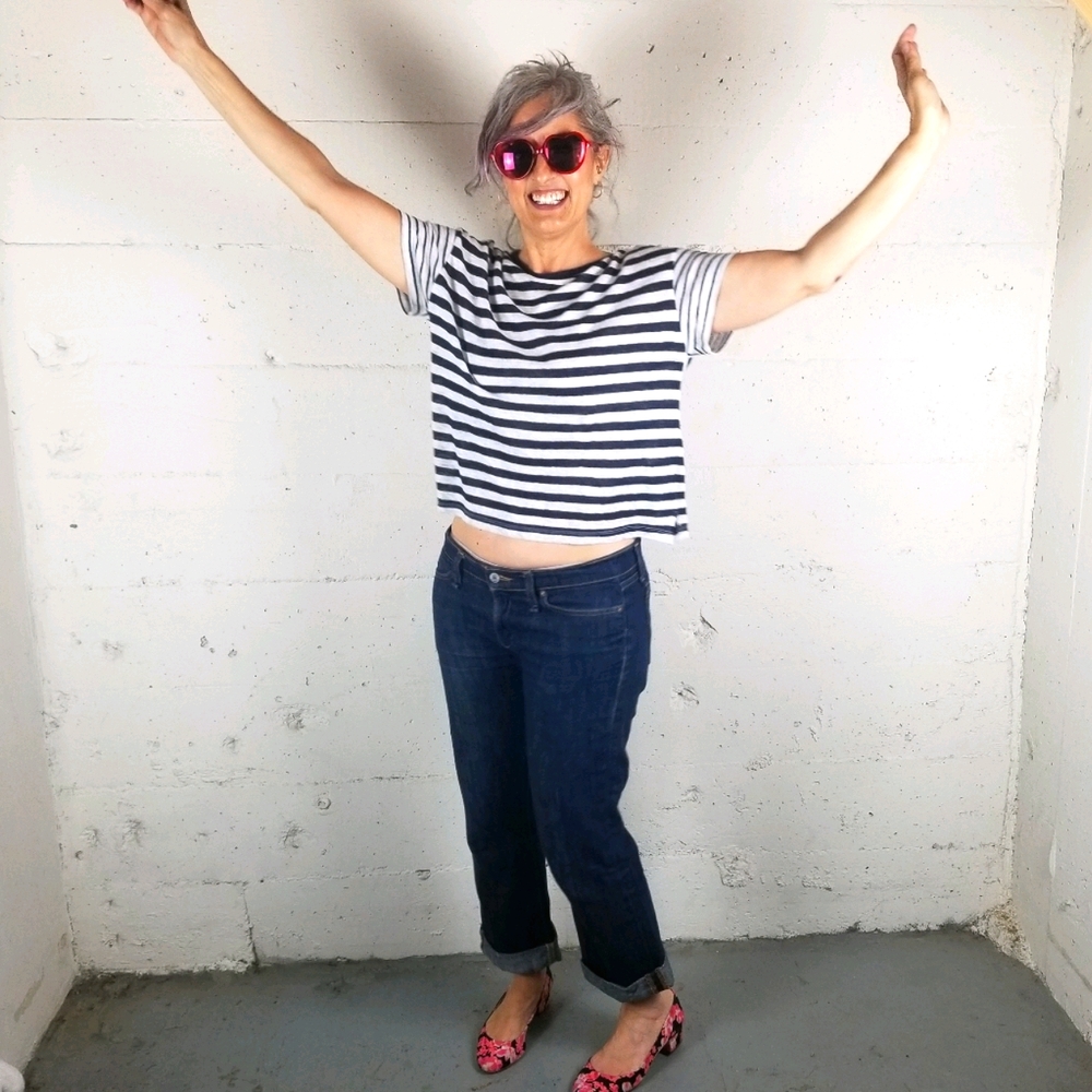 Cropped cotton linen stripe tee